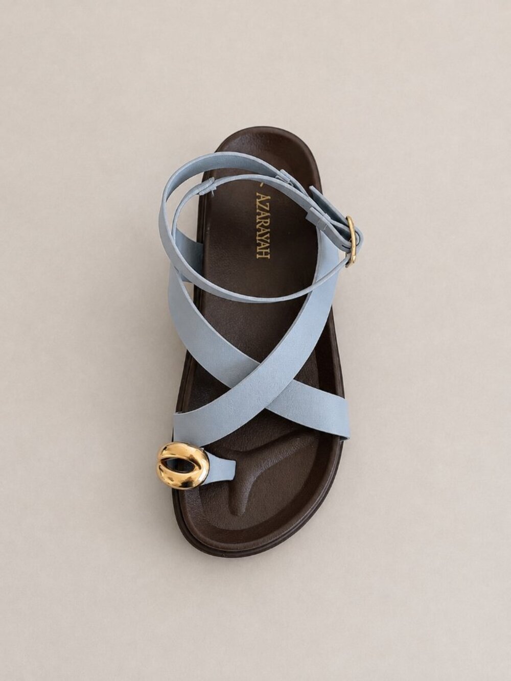 Elegant Blue Cross-Strap Ankle Sandals – Comfortable Toe Ring Flat Sandals - Picture 1 of 4